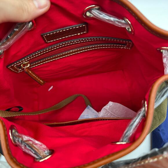 Dooney & Bourke Suede Drawstring Crossbody Olive Crossbody Handbags - Picture 8 of 15